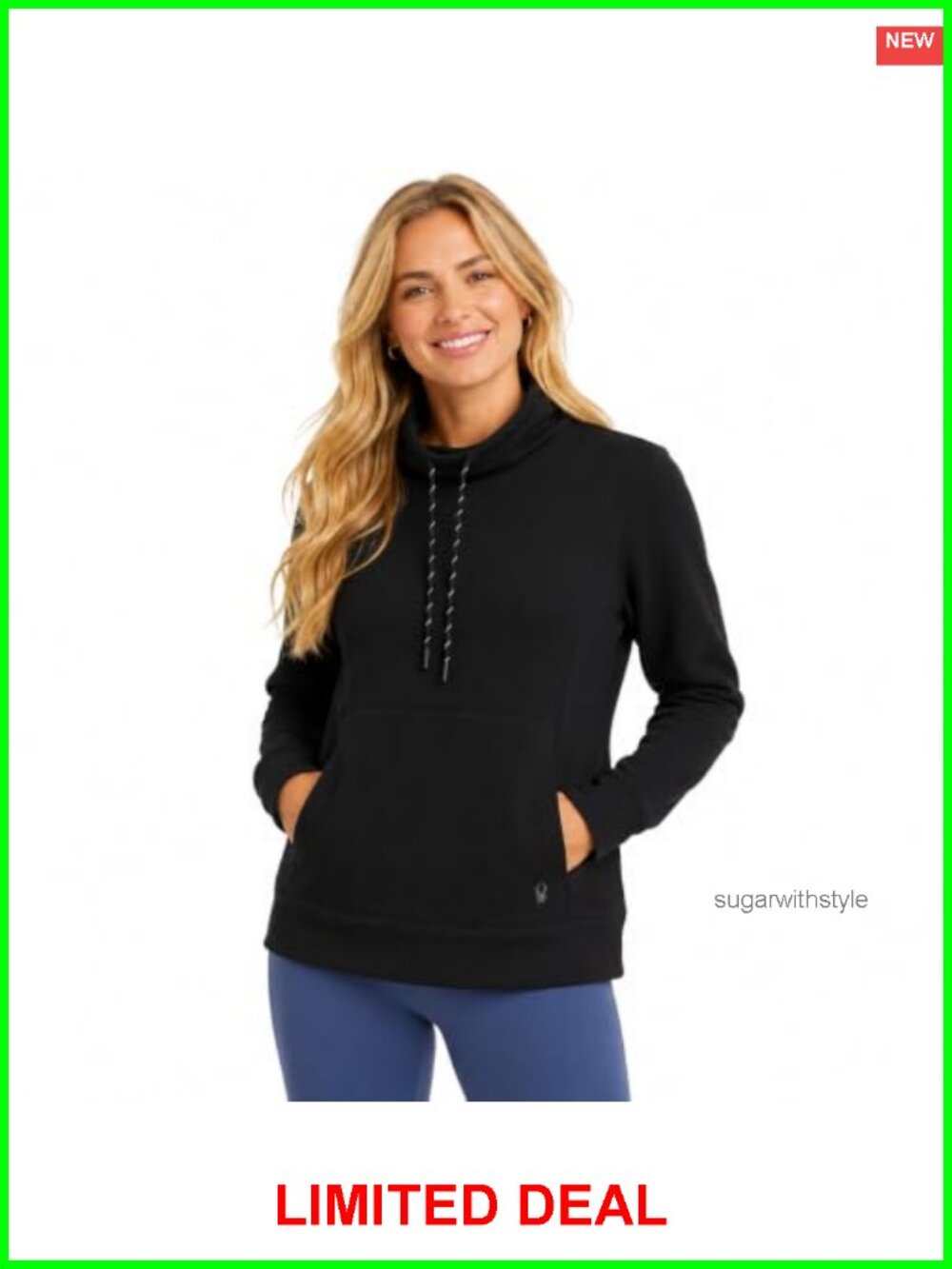 Spyder Womens Wind Resistant Cowl Neck Plush Fleece Pullover Sweatshirt